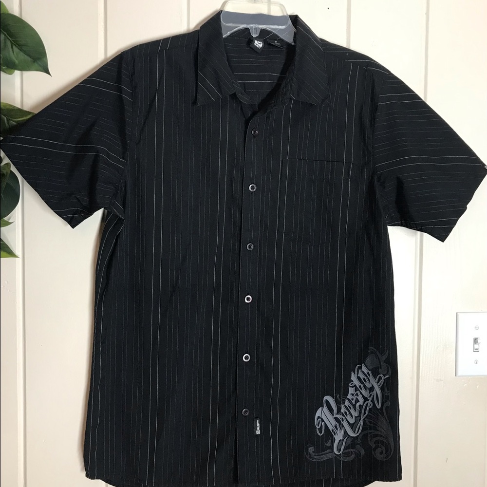 Rusty Button Down SS Black w/ Pinstripes Dress Shirt
Medium 38 - 40 
55% Cotton